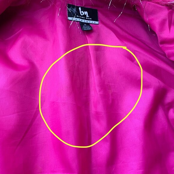 Vtg Y2K Blanc Noir Jacket Hot Pink Faux Fur Silver Coat Medium CLUB RAVE Furry - Picture 12 of 13